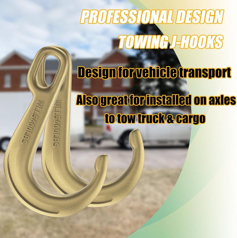 AODESTINY 2PCS 8" Heavy Duty J Hooks for Towing, Yellow Zinc Plated Tow J Hook Grade 70 Clevis J Hook for Transport Chain, 5400LBS Capacity Heavy Load - Image 4